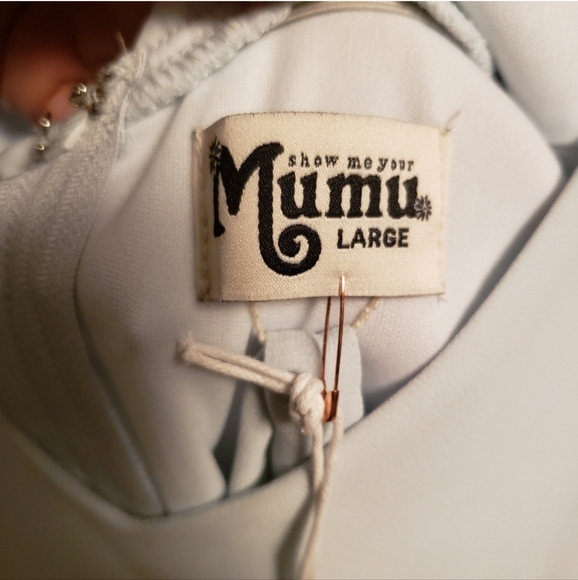 Show Me Your Mumu Gown Jenn Tie Chiffon V Neck Blue Size Large NWT - Picture 7 of 12